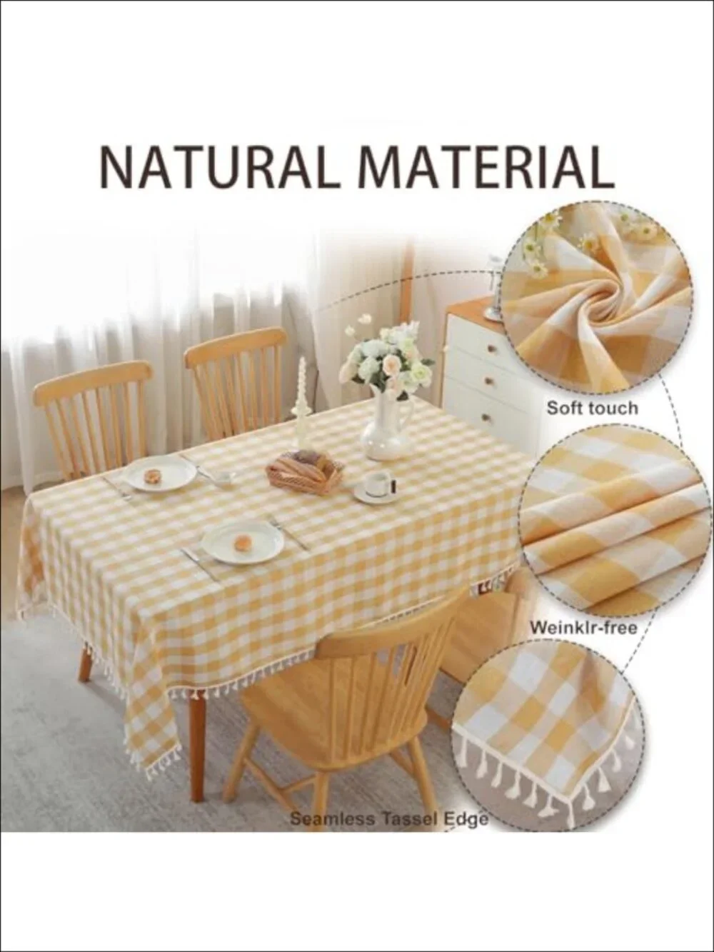 Cotton Linen Gingham Tablecloth Tassel 55x75 Rectangular Dining